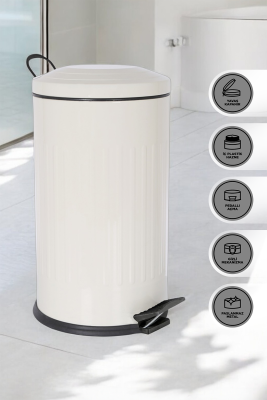 Eforeca Krem 16L Çizgili/Grooved Retro Çöp Kovası - 4